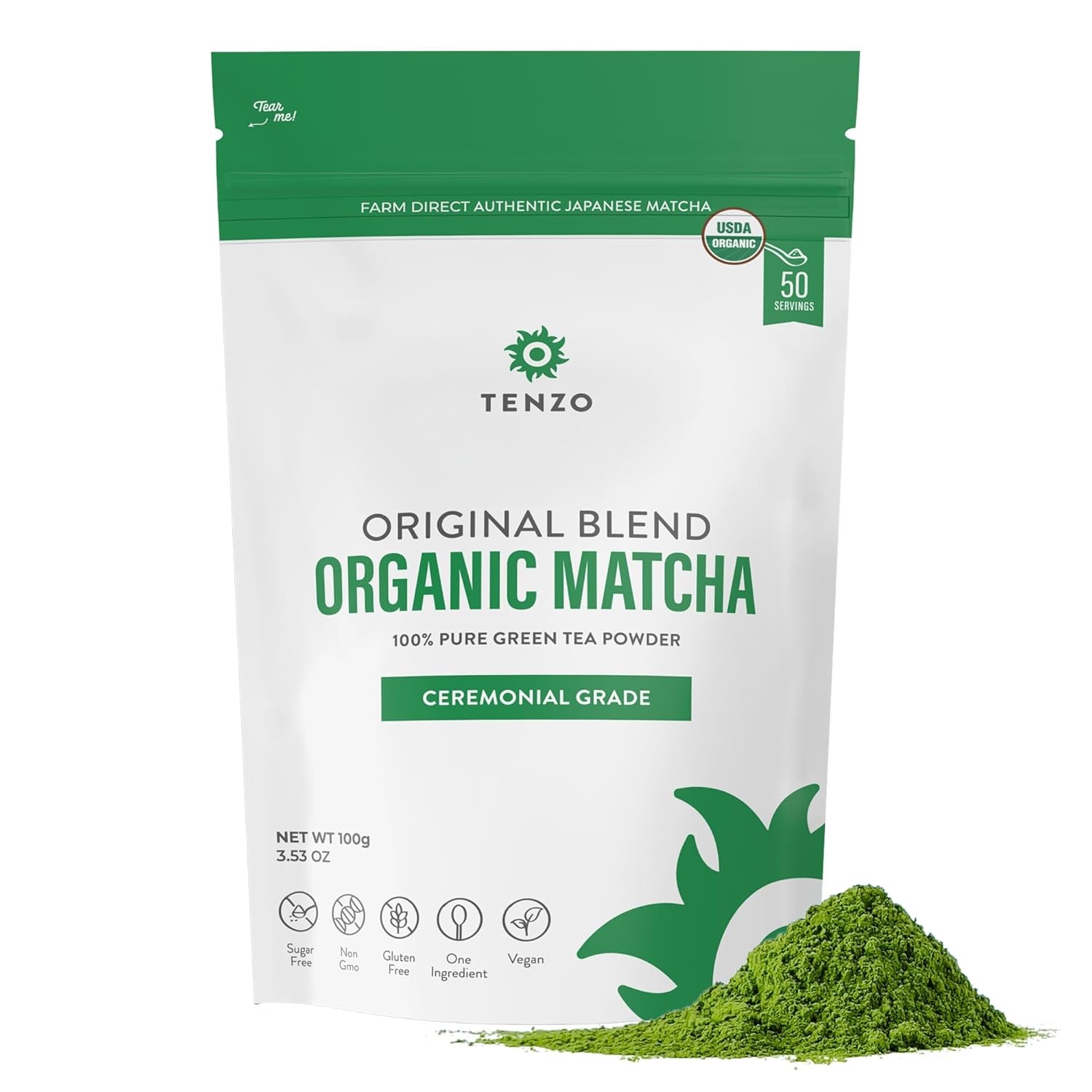Tenzo Tea Matcha Green Powder – USDA Organic Ceremonial Grade 3.53 Ounce