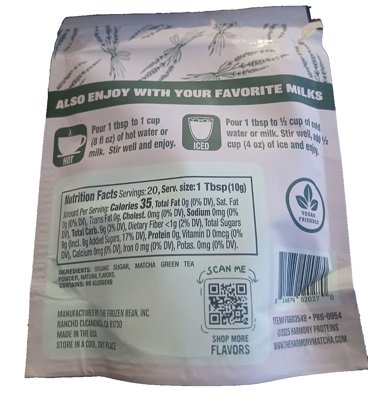 (3 Pack) Harmony 100% Japanese Vanilla & Lavender Matcha Tea Powder VEGAN 3@ 7oz