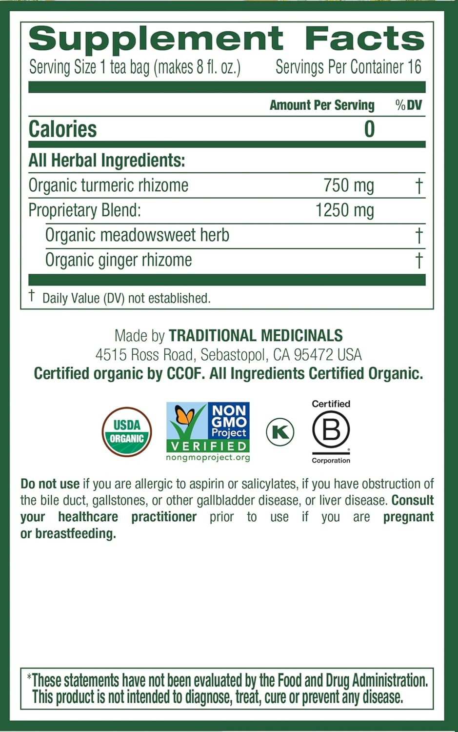 Traditional Medicinals Tea, Organic Turmeric w/Meadowsweet & Ginger, Supports a