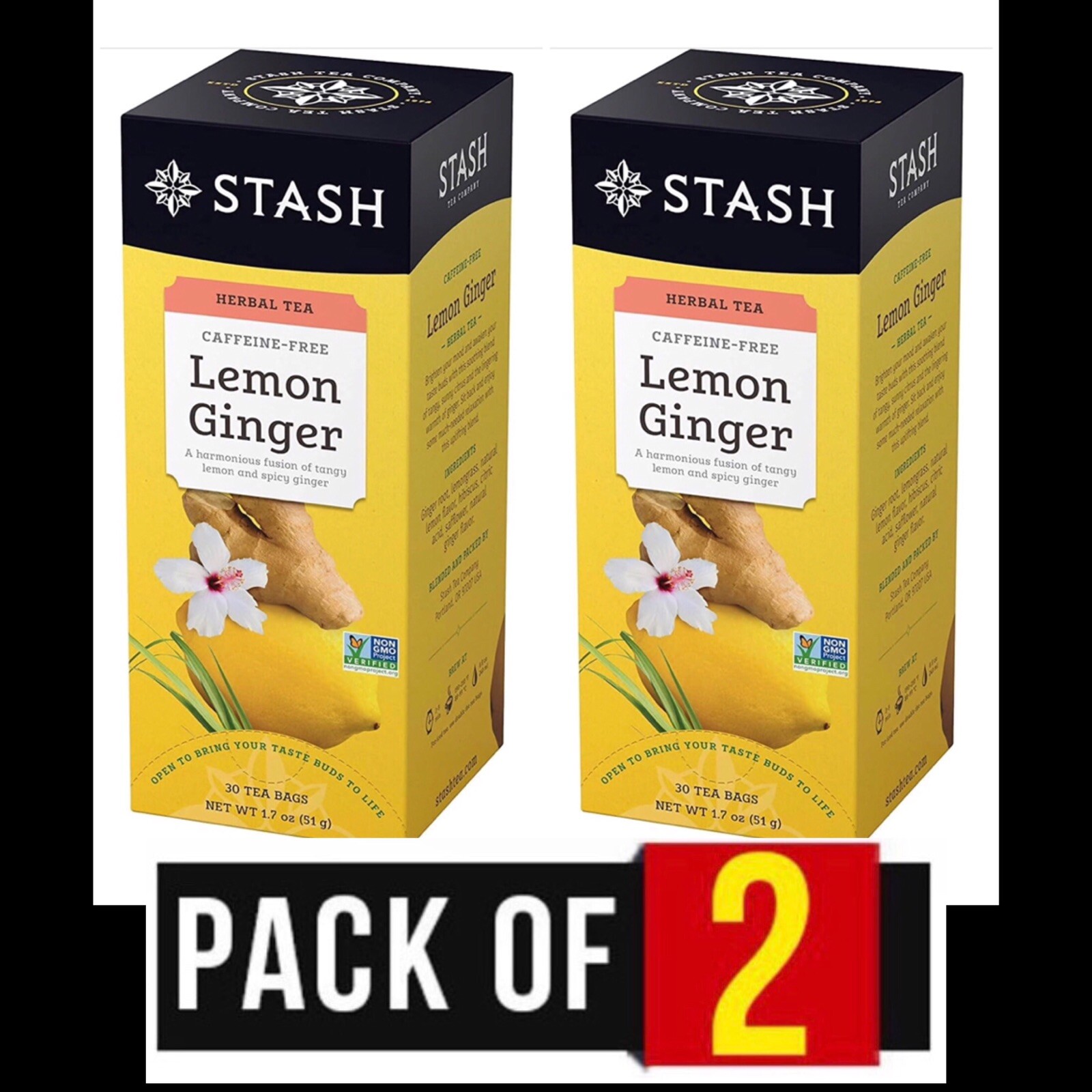 2 Box Stash Lemon Ginger Tea. 60 Tea Bags . Caffeine Free. Herbal Tea