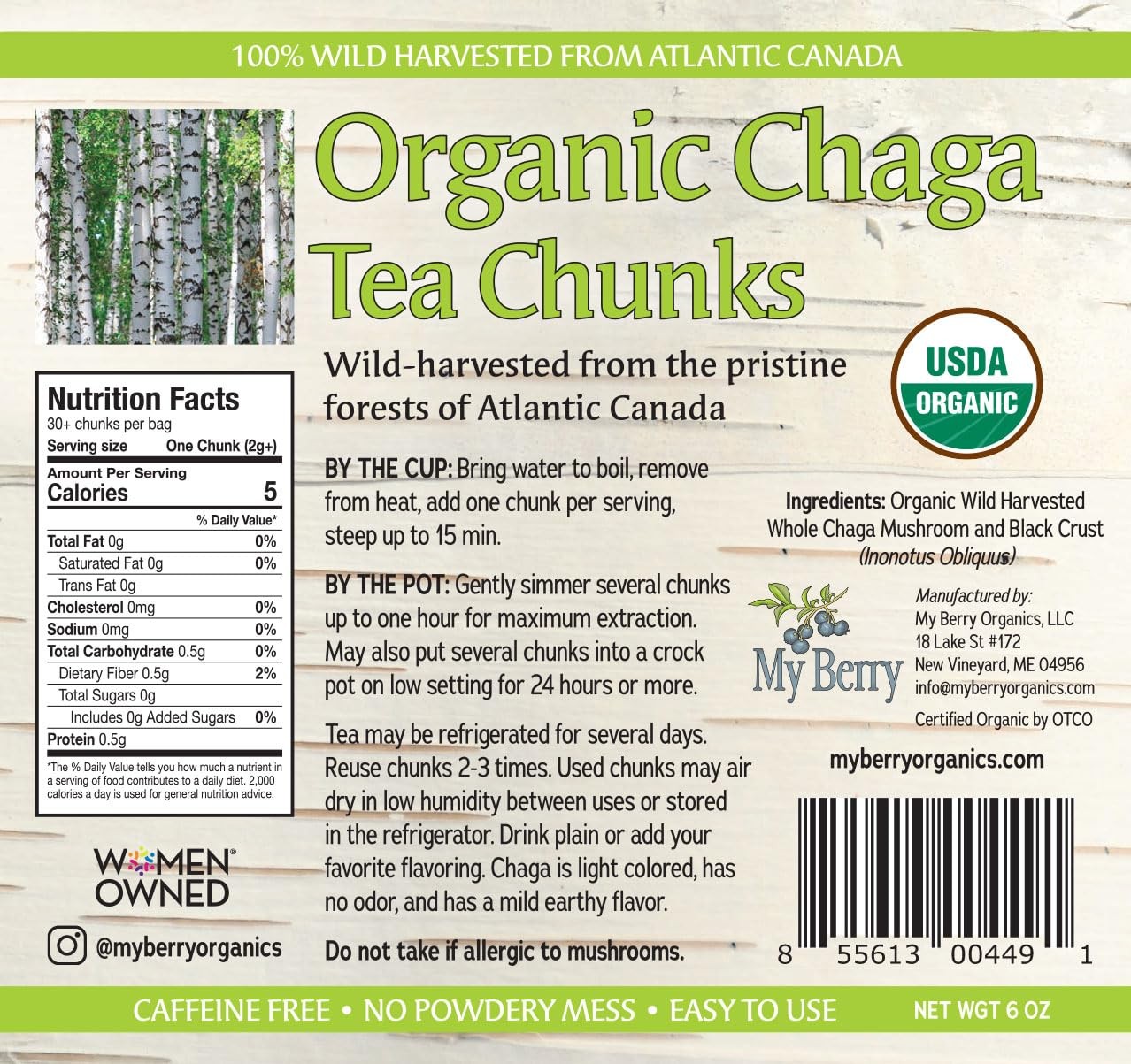 Organic Chaga Mushroom Tea Chunks by My Berry | 100% Canadian Wild-Harvested …