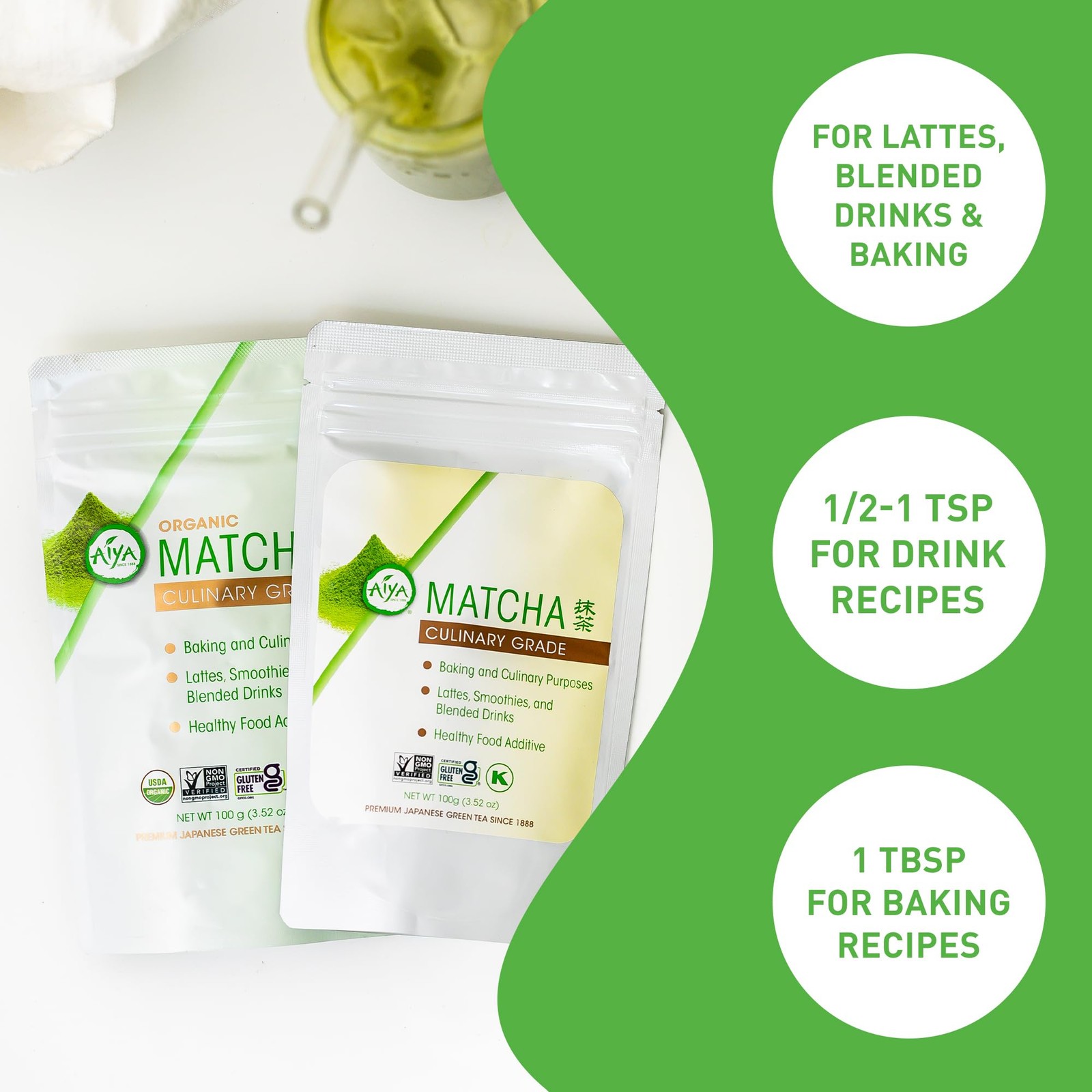 Aiya Authentic Japanese Origin Culinary Grade Matcha Green Tea Powder, 100g …
