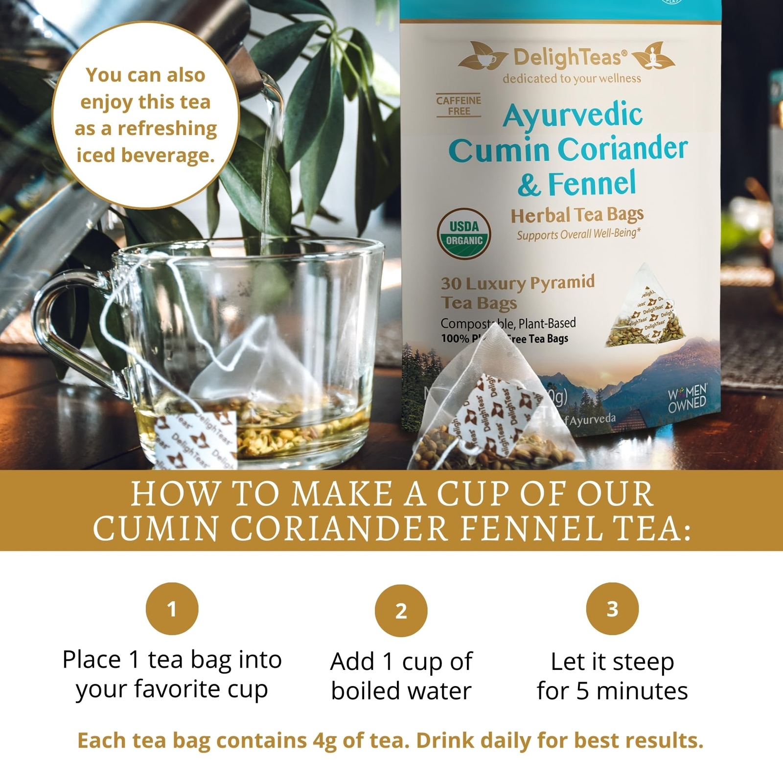 Organic Digest & Detox Ccf Tea | Ecofriendly Compostable Pyramid Tea Bags | Ayur