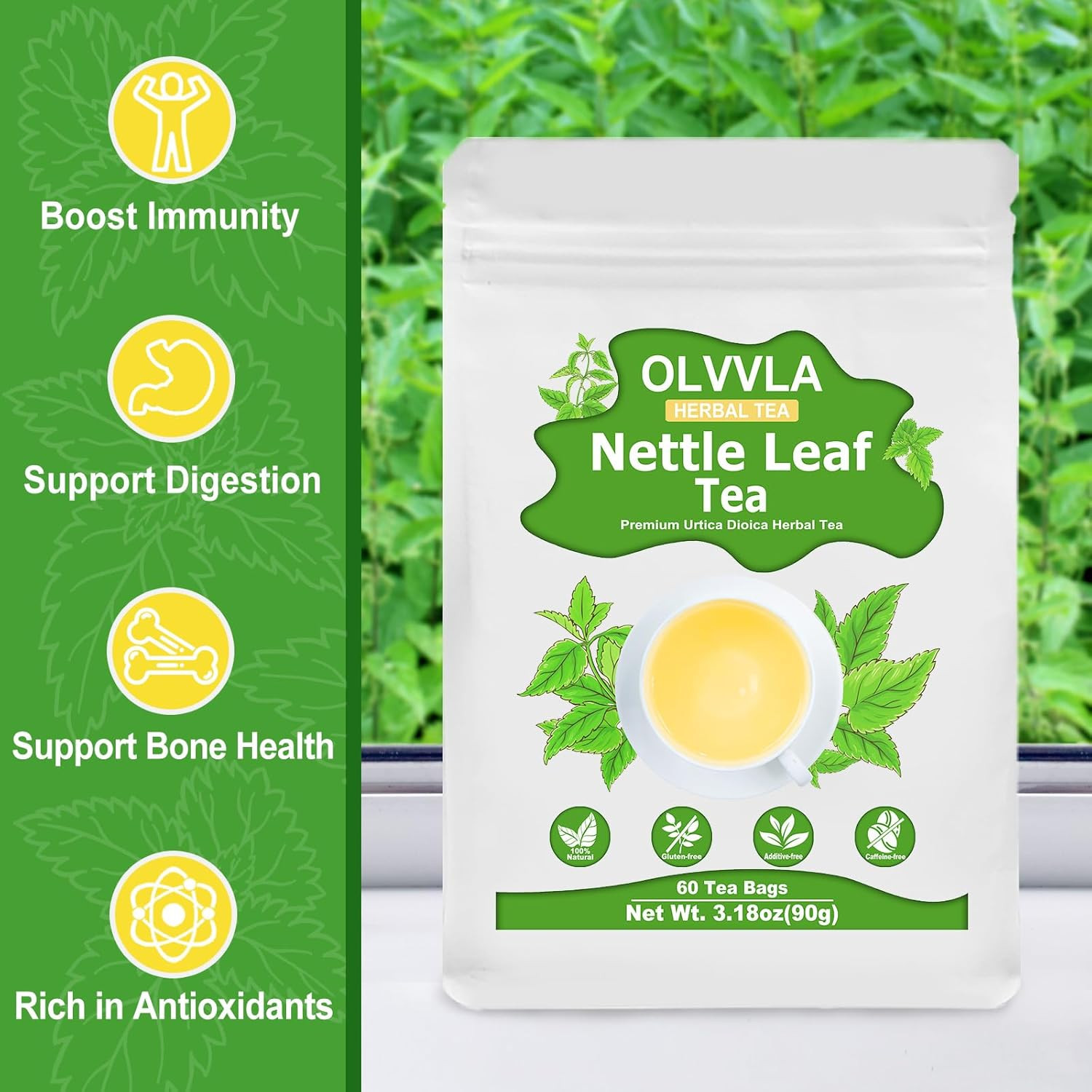 – Premium Nettle Leaf Tea – 1.5G X 60 Count – 100% Pure Natural Stinging Nettle