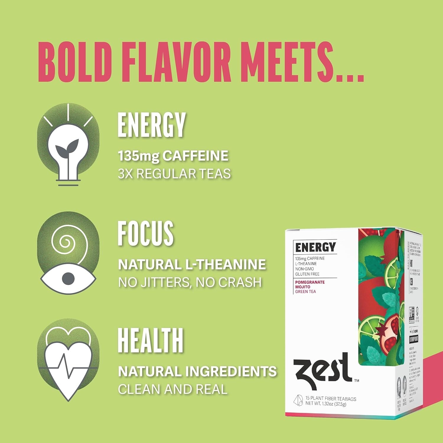 Healthy Black Coffee Substitute – High Caffeine Tea with Amino Acids, 15 Sachets