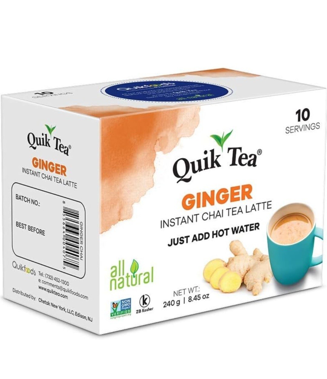 Quiktea Ginger Chai Tea Latte – 20 Count (2 Boxes of 10 Each) – Free Shipping