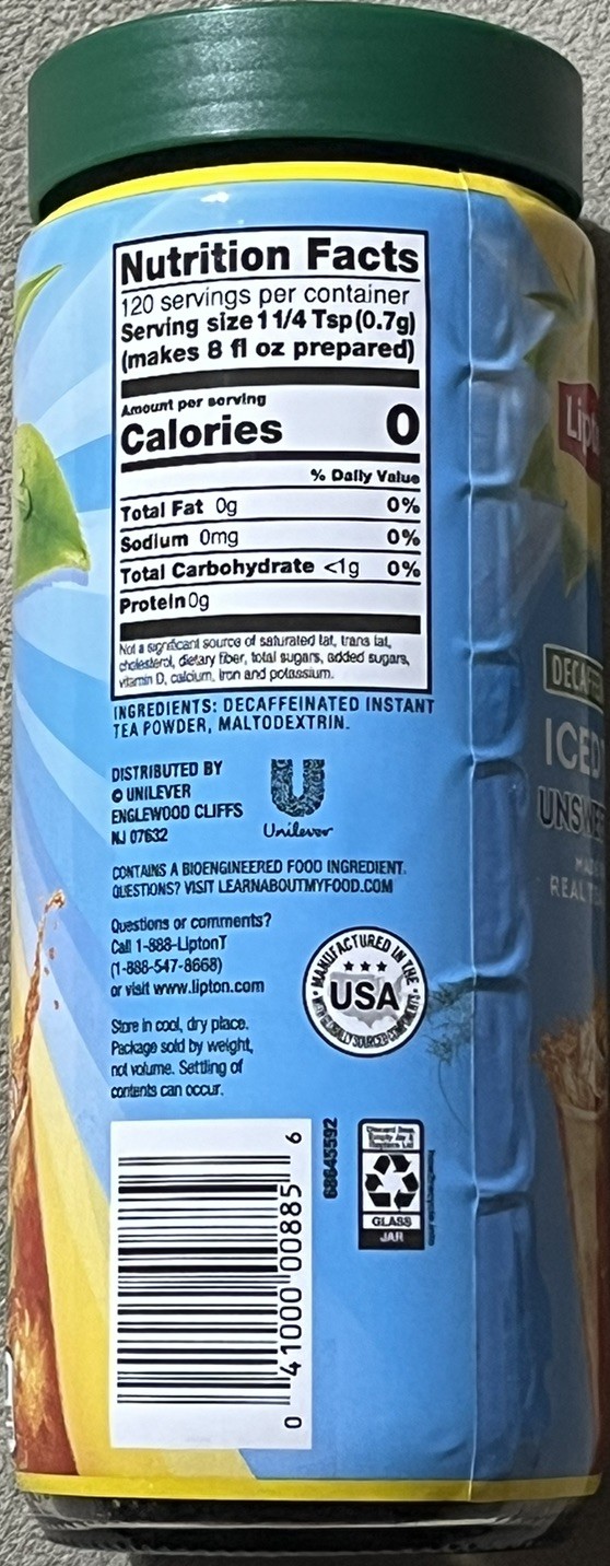 1-Discontinued Lipton Black Iced Tea Mix Decaffeinated Unsweetened 30 Qt Sealed