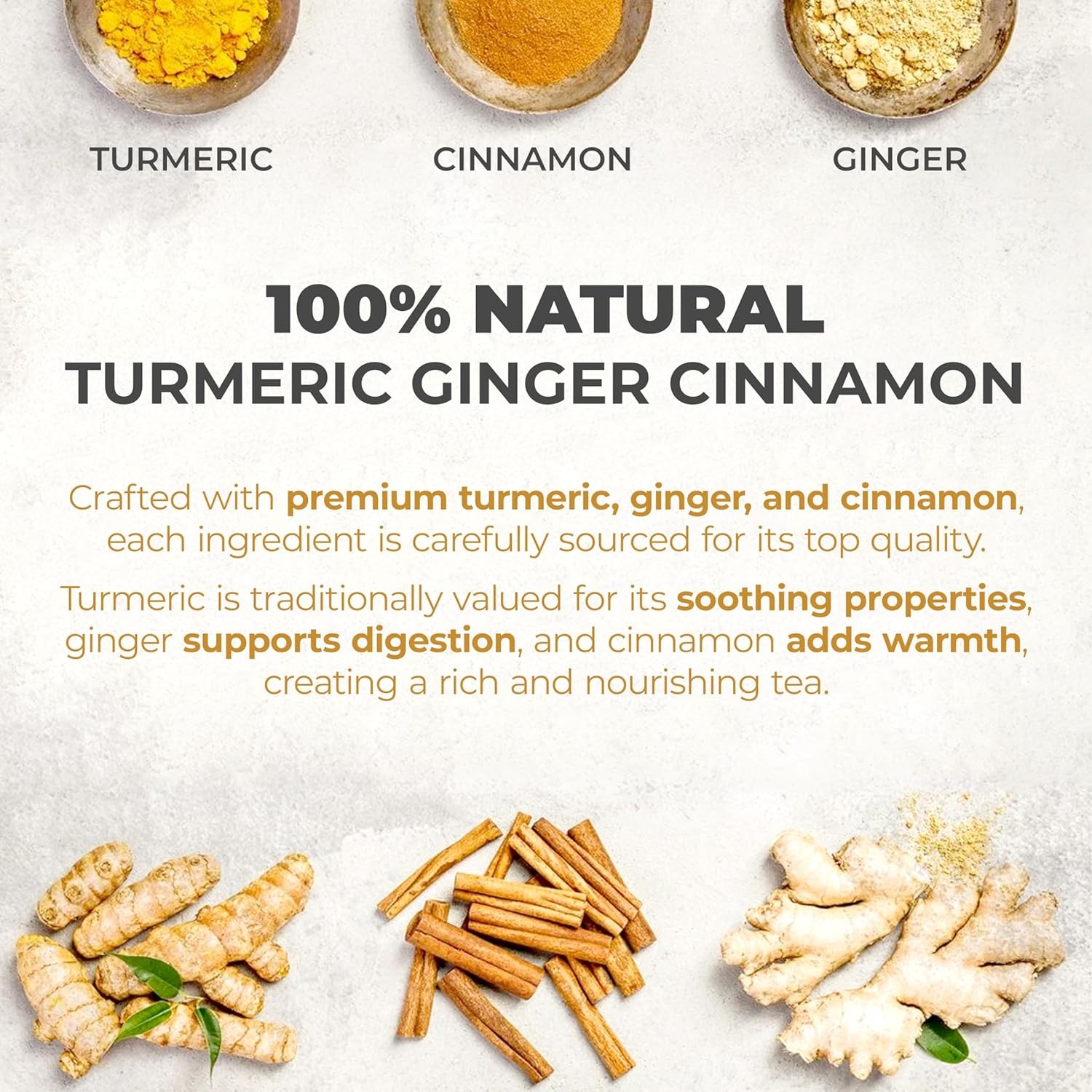 LeafLea 40 Turmeric Ginger Cinnamon Tea Bags, 100% Natural Ingredients Herbal Te
