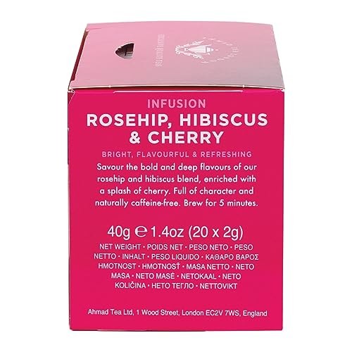 Ahmad Tea Rosehip Hibiscus Cherry Infusion Herbal Tea 20 Count Caffeine Free