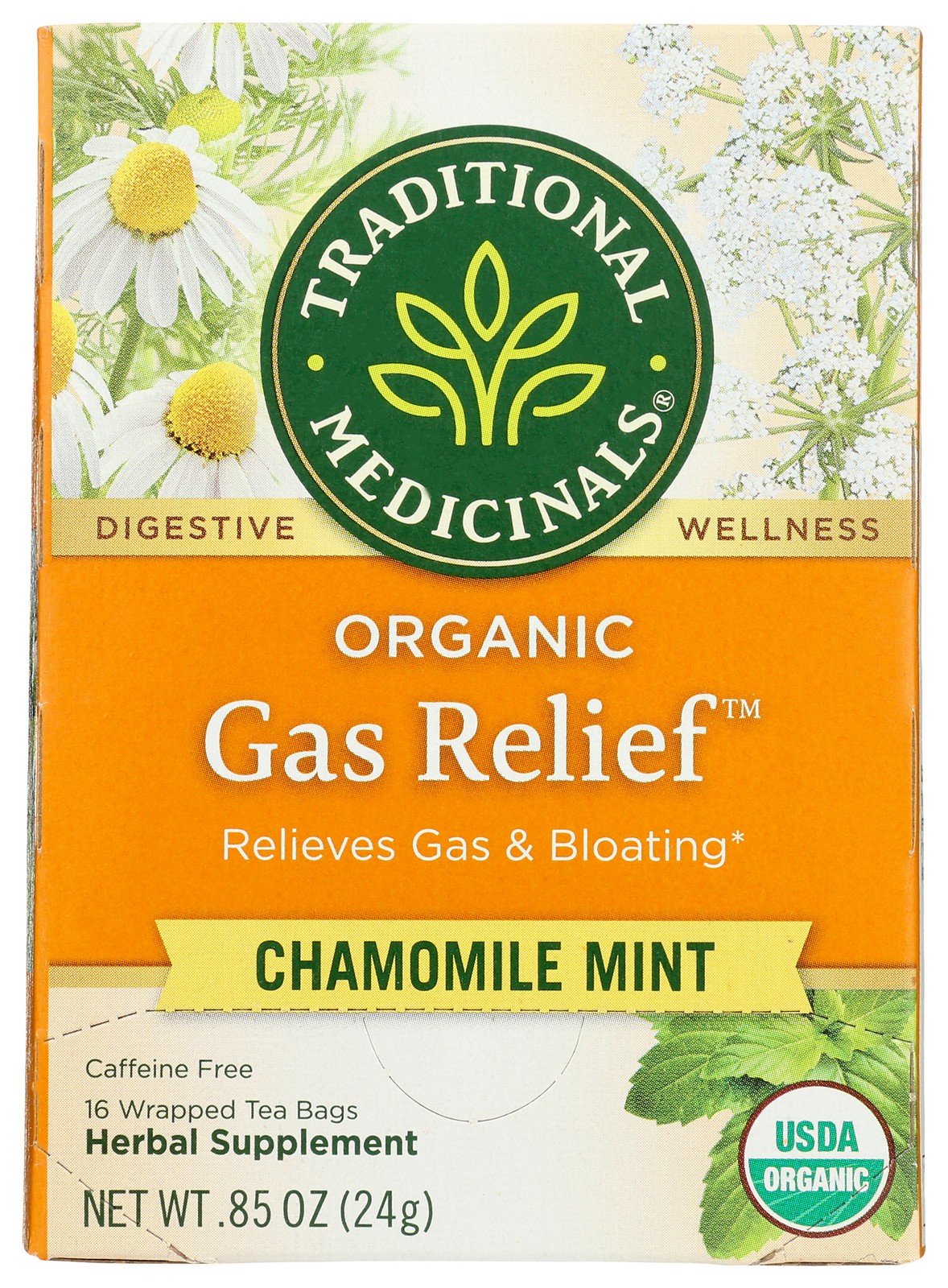 Traditional Medicinals Organic Gas Relief Chamomile Mint Tea 16 Bags Bag 3 Pack