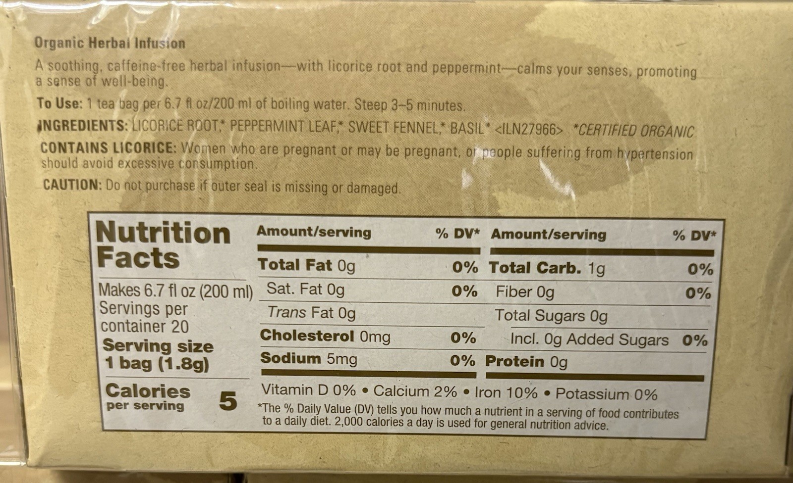 Avena Comforting Herbal Tea 20 Tea Bags Caffeine Free