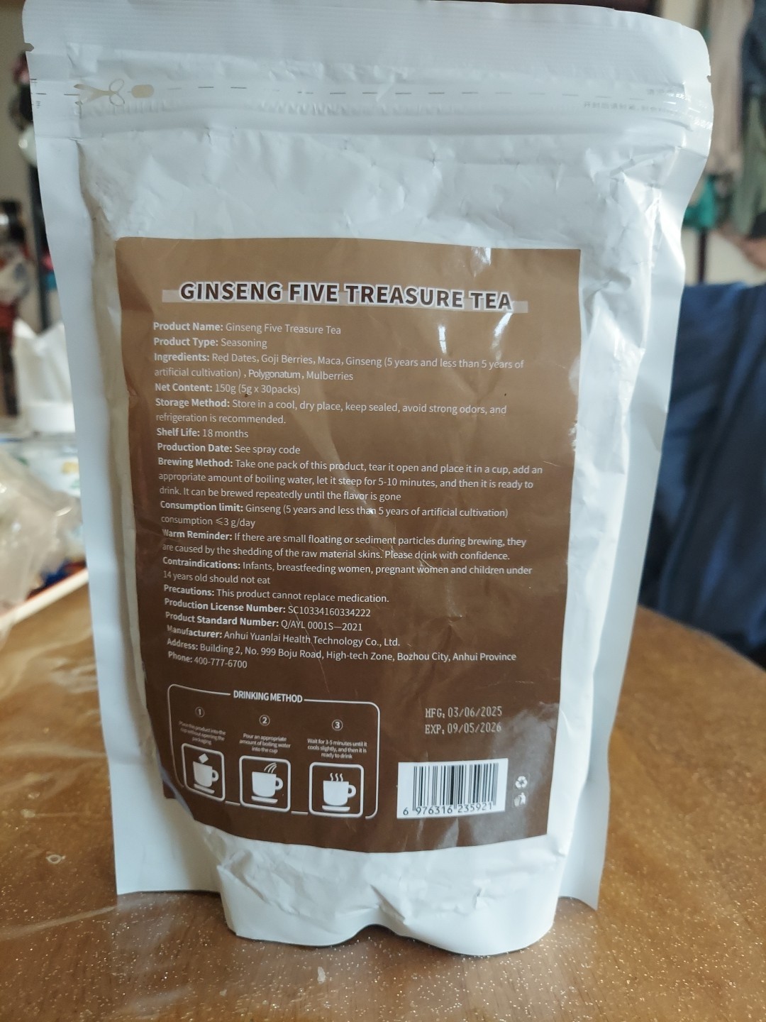 Ginseng Five Treasures Tea Kidney Tea,Te De Riñon Saludable Organica,Red Date Mu