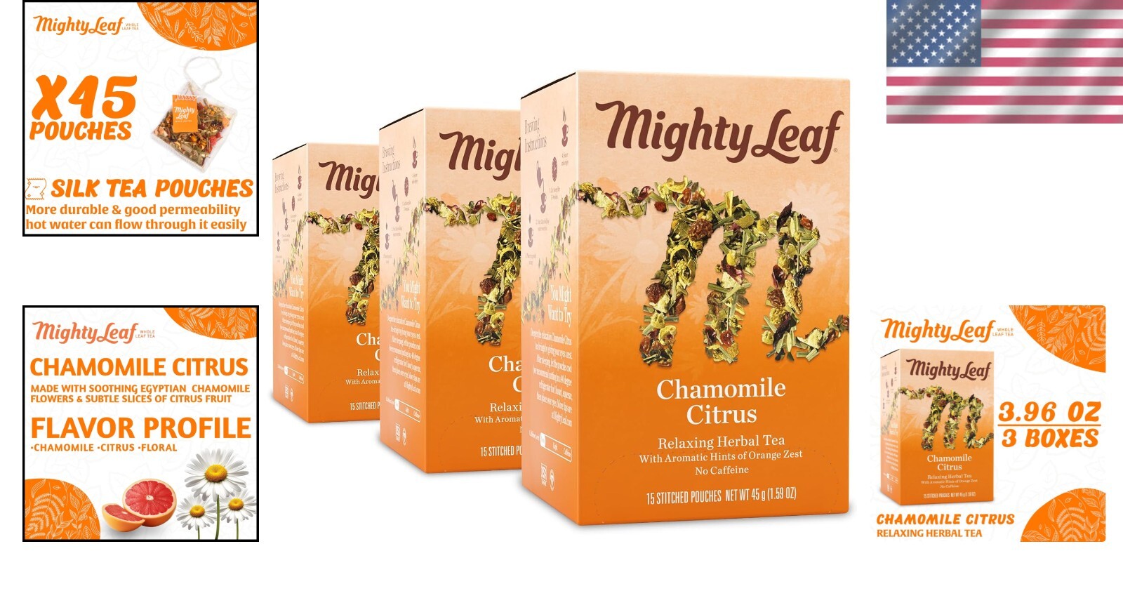 Delicate Chamomile Citrus Tea Blend with Vitamin C – 15 Whole Leaf Silk Bags