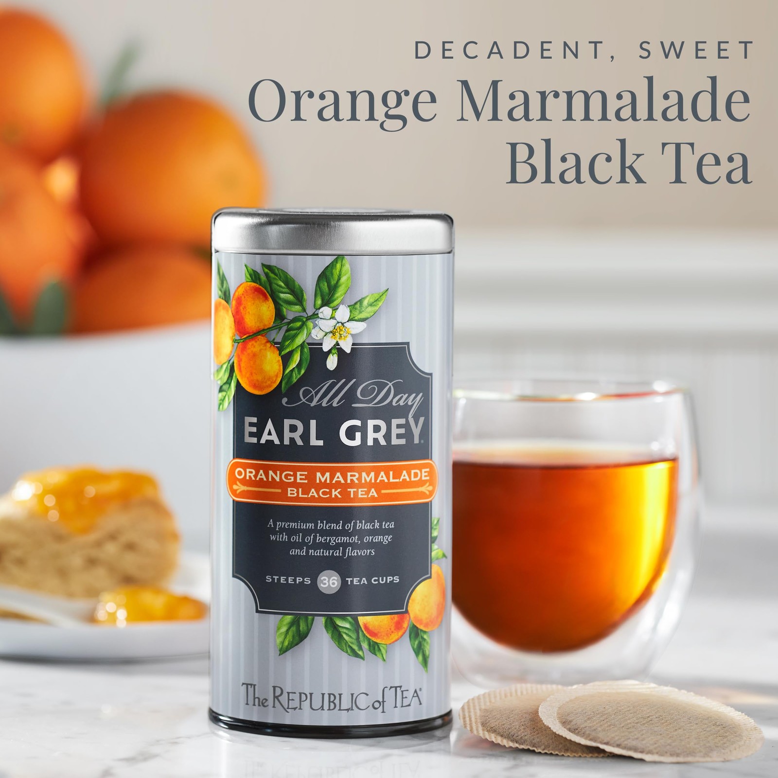 All Day Earl Grey Orange Marmalade Black Tea 36 Tea Bags Caffeinated