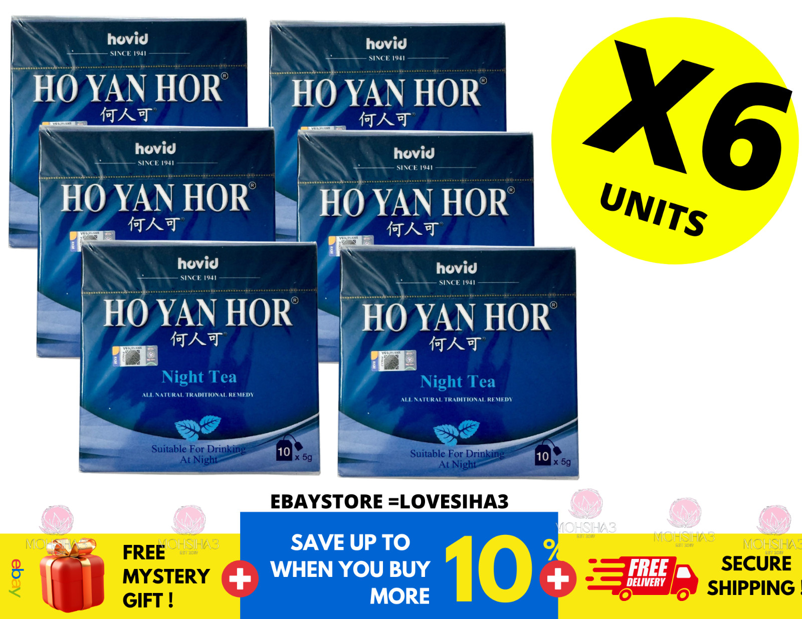 6 Boxes x Ho Yan Hor Night Herbal Tea Relief by Hovid Sleep Aid and Relaxation