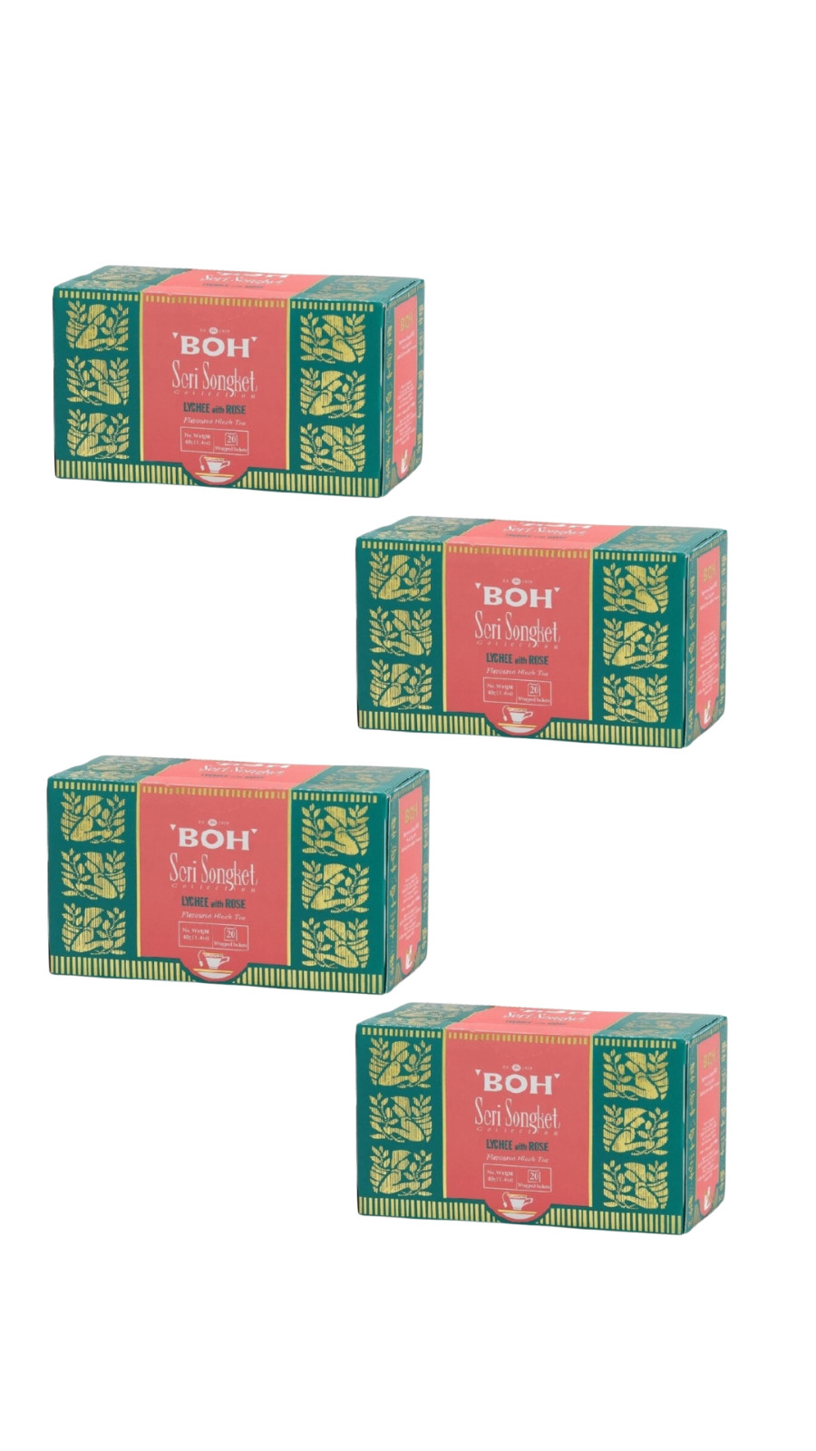 4 Boxes x 20s BOH Seri Songket Lychee Rose Malaysian Tea – Floral Sweet Infusion