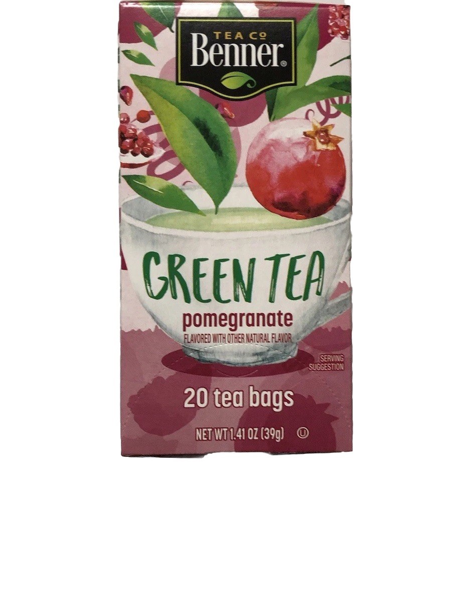 Benner Pomegranate Green Tea 20 Bags Hibiscus Rooibos Orange Peel 1.41 EA