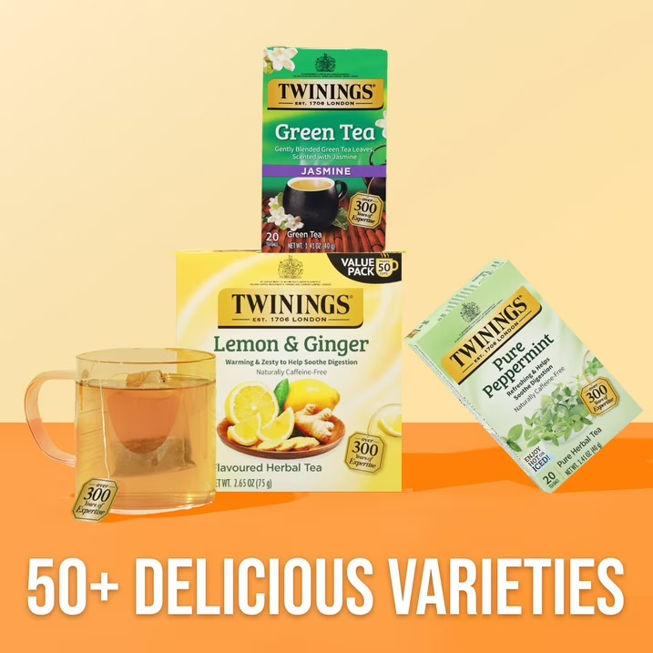 Twinings Lemon & Ginger Herbal Tea Bags Caffeine Free 50 Count Box-FREE SHIPPING