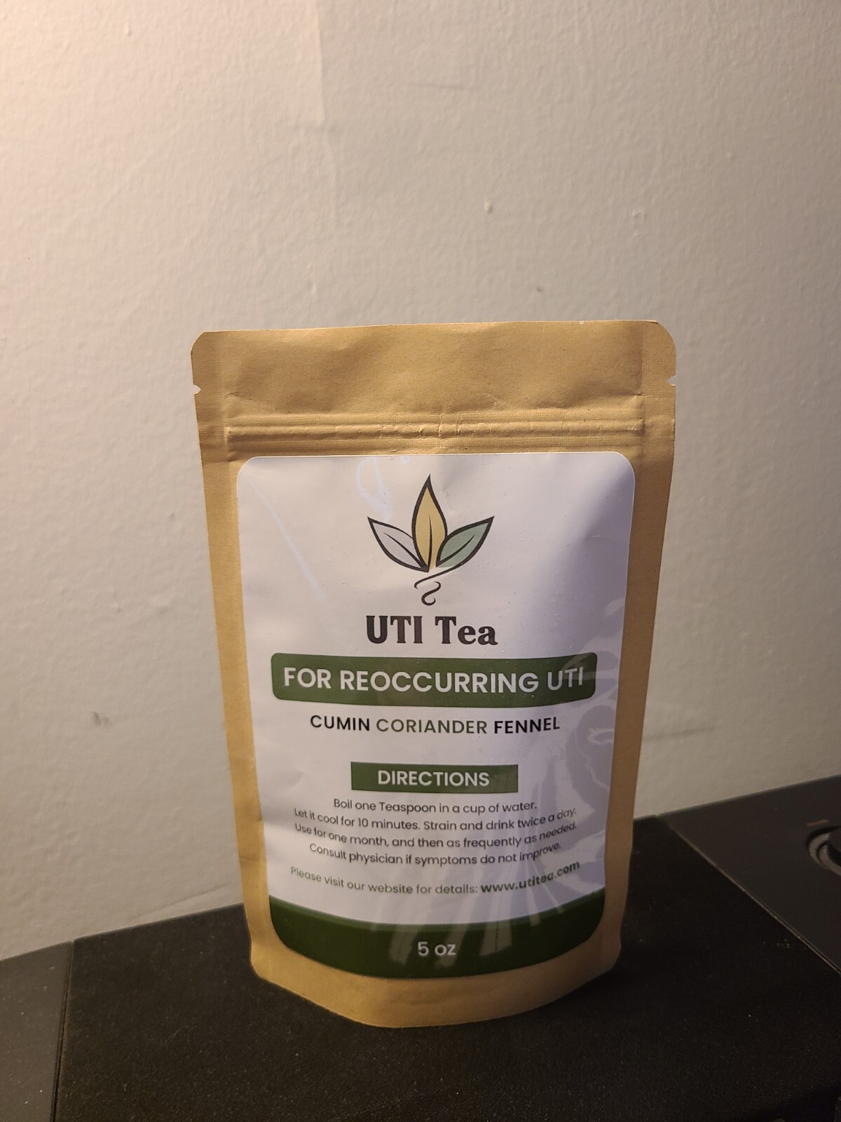 UTI Tea, For reoccuring UTI. Ayurvedic. All natural organic. 5oz resealable bag