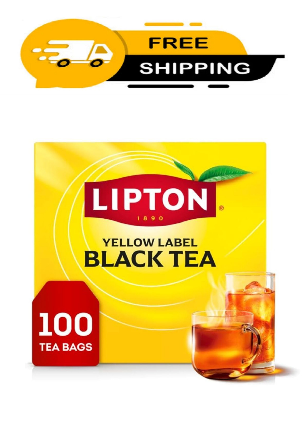 Lipton Black Tea Bags, Hot or Iced High Caffeine Tea, 100 Count (Pack of 1)