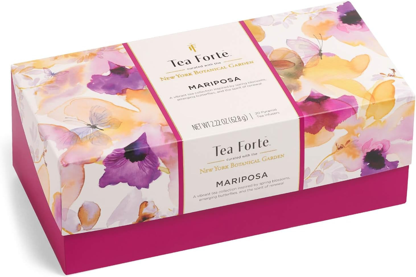 Tea Forte Mariposa Tea Sampler with 20 Pyramid Tea Infuser Bags Fruit, Herb