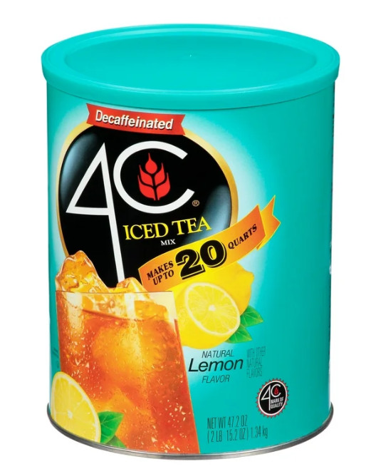 (2 Pack) 4C Decaffeinated Iced Tea Lemon Mix 20 Quarts 47.2 oz ( 4 Lb. Total )