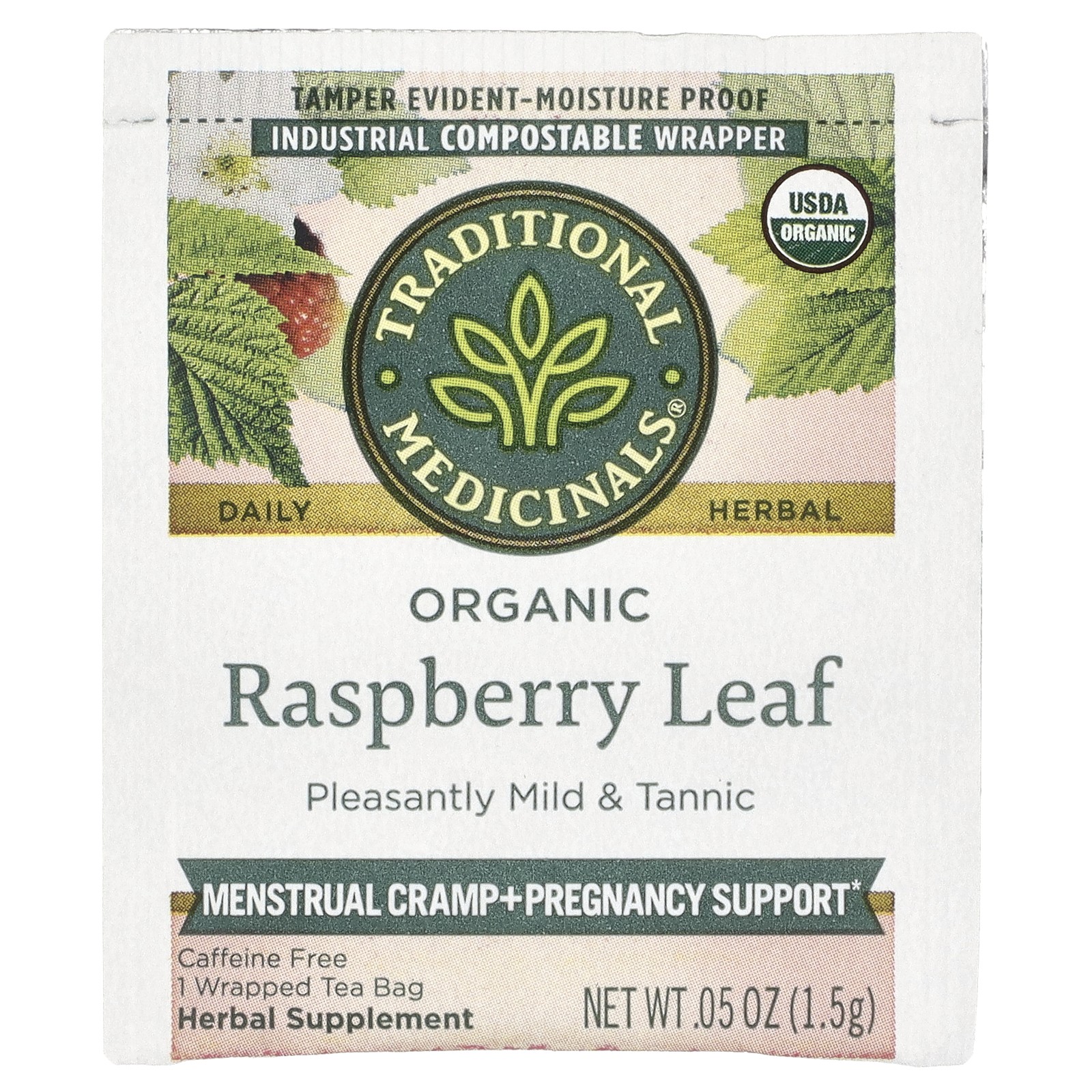 Organic Raspberry Leaf, Caffeine Free, 48 Wrapped Tea Bags, 2.53 oz (72 g)