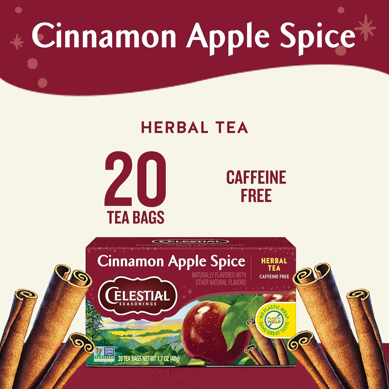 Celestial Seasonings Cinnamon Apple Spice Tea, 20 Bags, 6 Pack