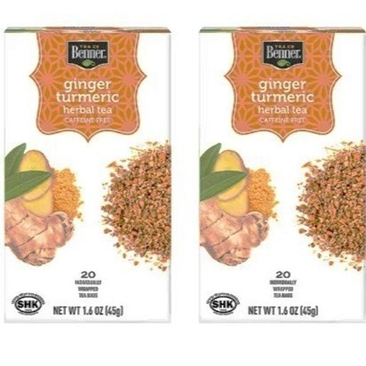 Benner Ginger-Turmeric Herbal tea Caffeine Free, 20 Tea Bags (Pack of 2)