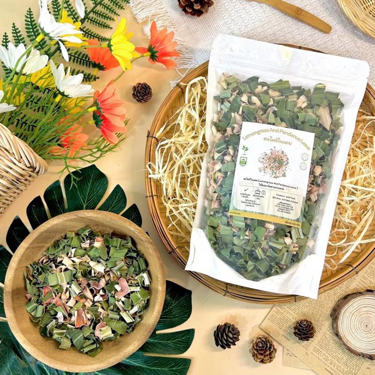 100g Organic Lemongrass Pandan Tea Hot & Cold Thai Herbal Tea Relaxing Healthy R