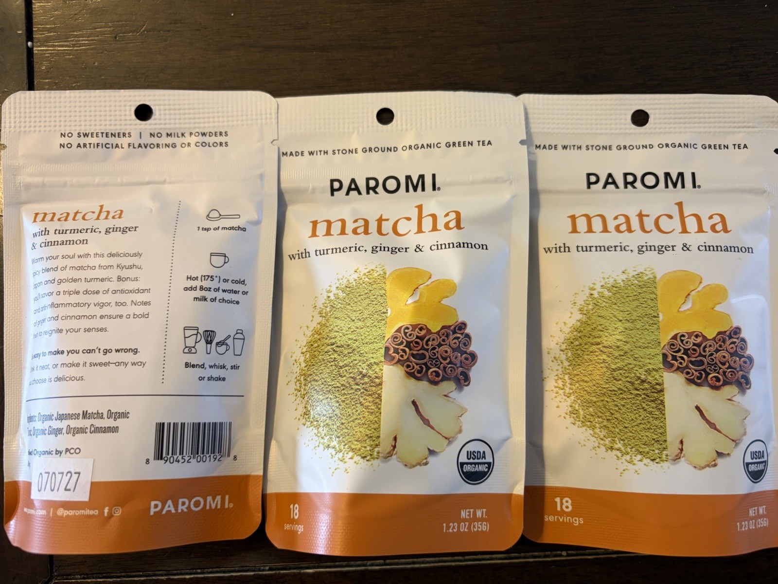 Organic Matcha 3 Packs With Turmeric ,Ginger,Cinnamon /Paromi Organic