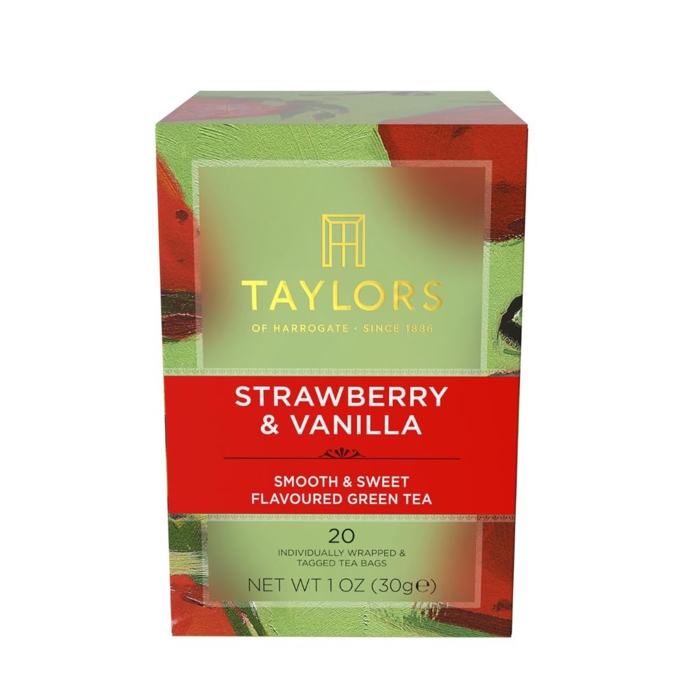 Refreshing Strawberry & Vanilla Green Tea Bags – 20 Pack, Natural Ingredients
