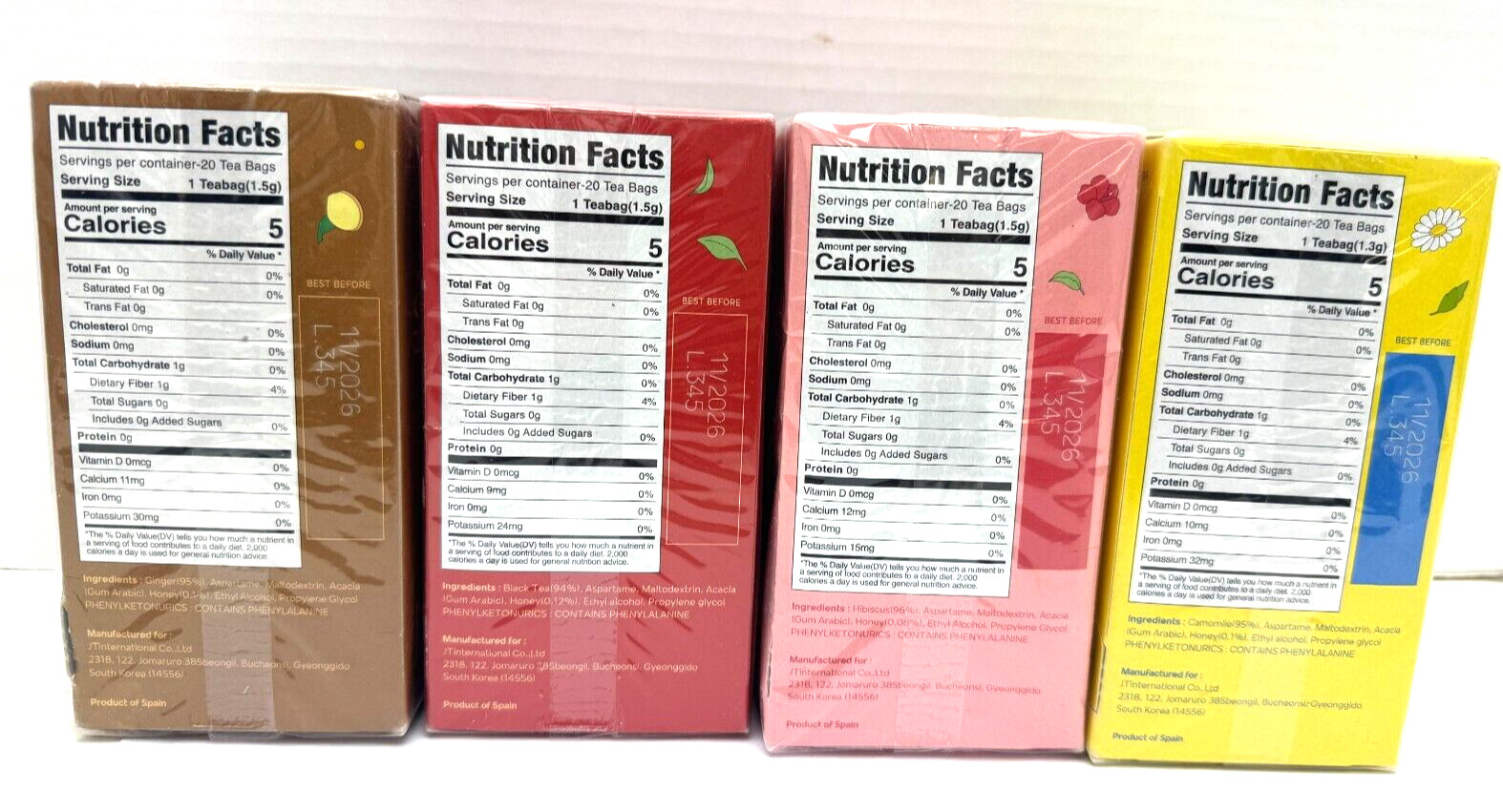 x4 OH Domingo Variety Tea Bags Hibiscus Honey Chamomile Ginger Black 20ct. ea.