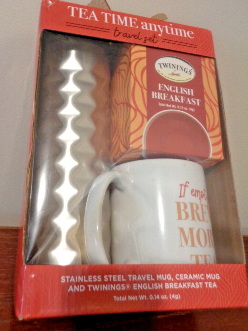 Twinings Tea Time Anytime Travel Set Stainless Steel Tumbler Ceramic Mug Tea