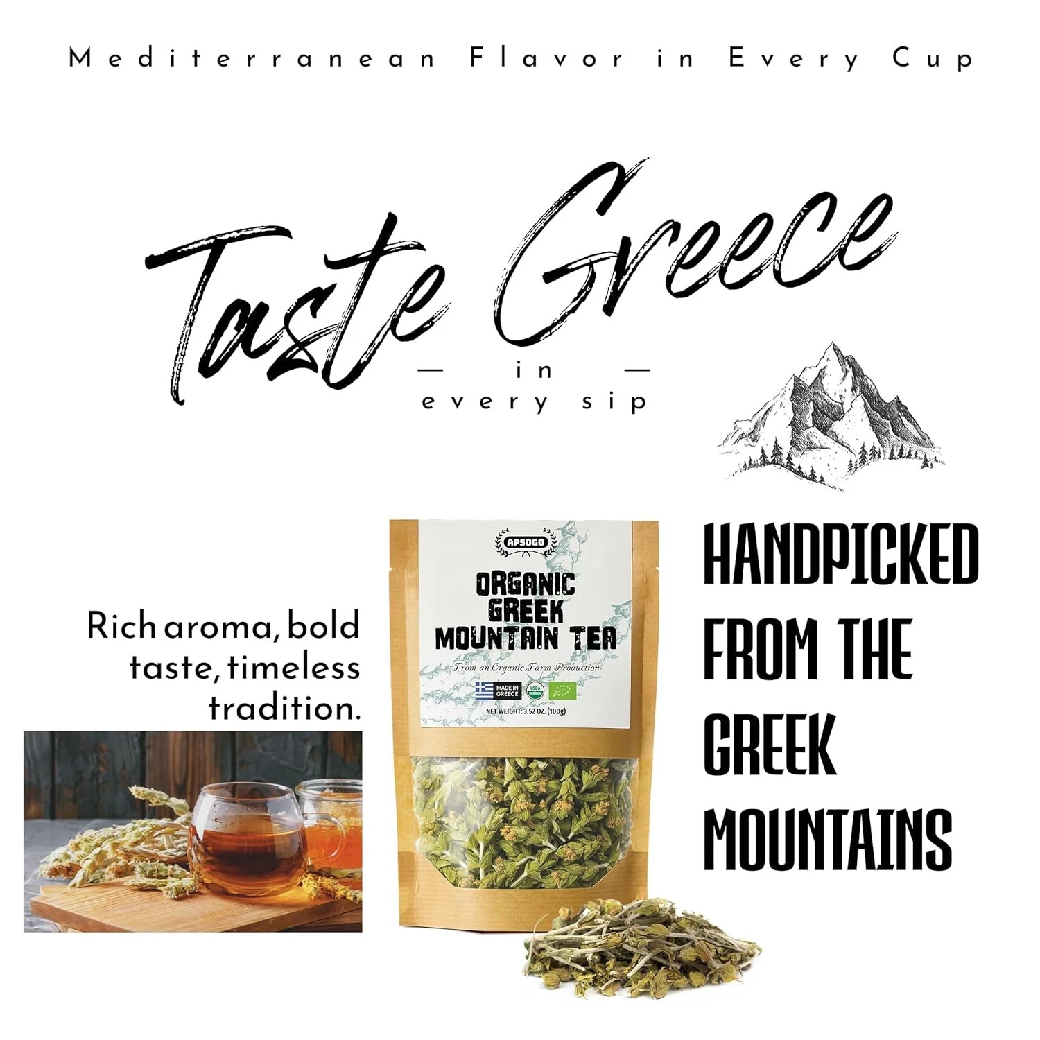 Organic Greek Mountain Tea – Premium Quality & Excellent Taste – 1.76Oz Loose Le
