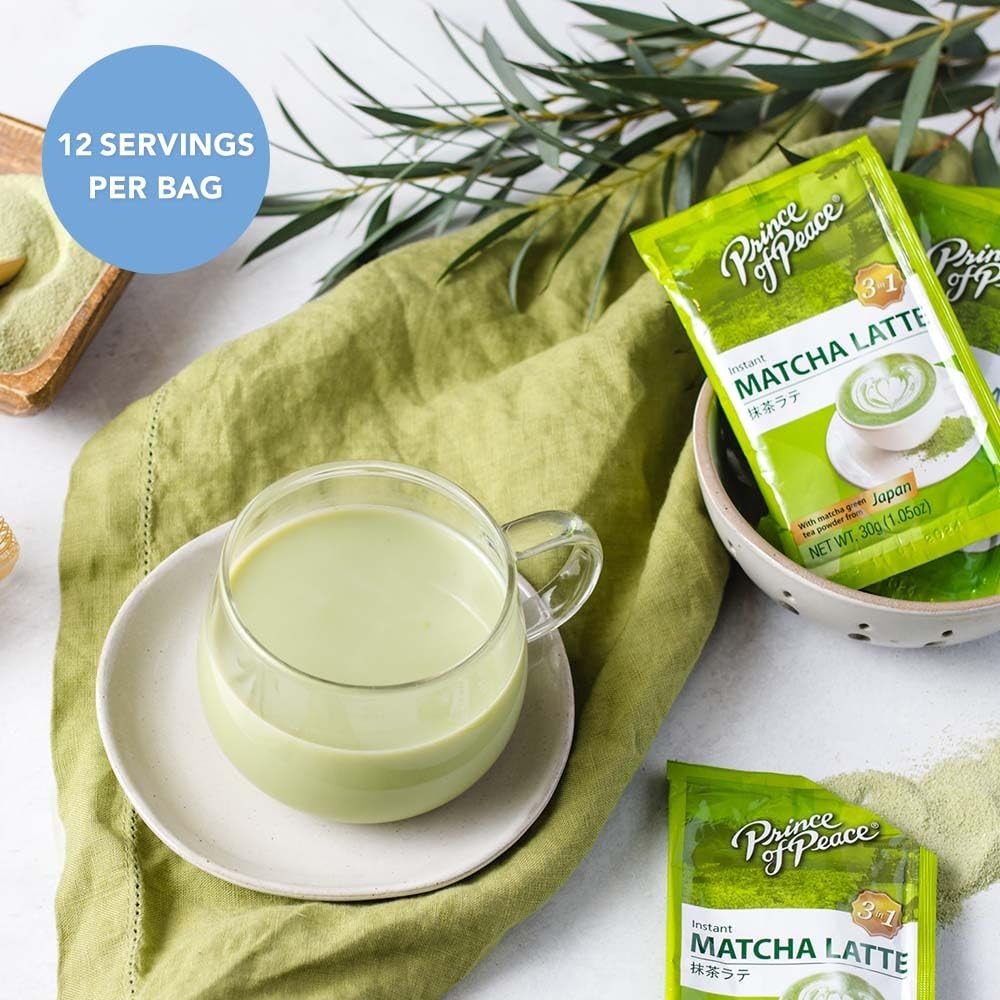 Prince of Peace 3 in 1 Matcha Latte Instant Beverage, 1.06 Ounce (Pack 12)