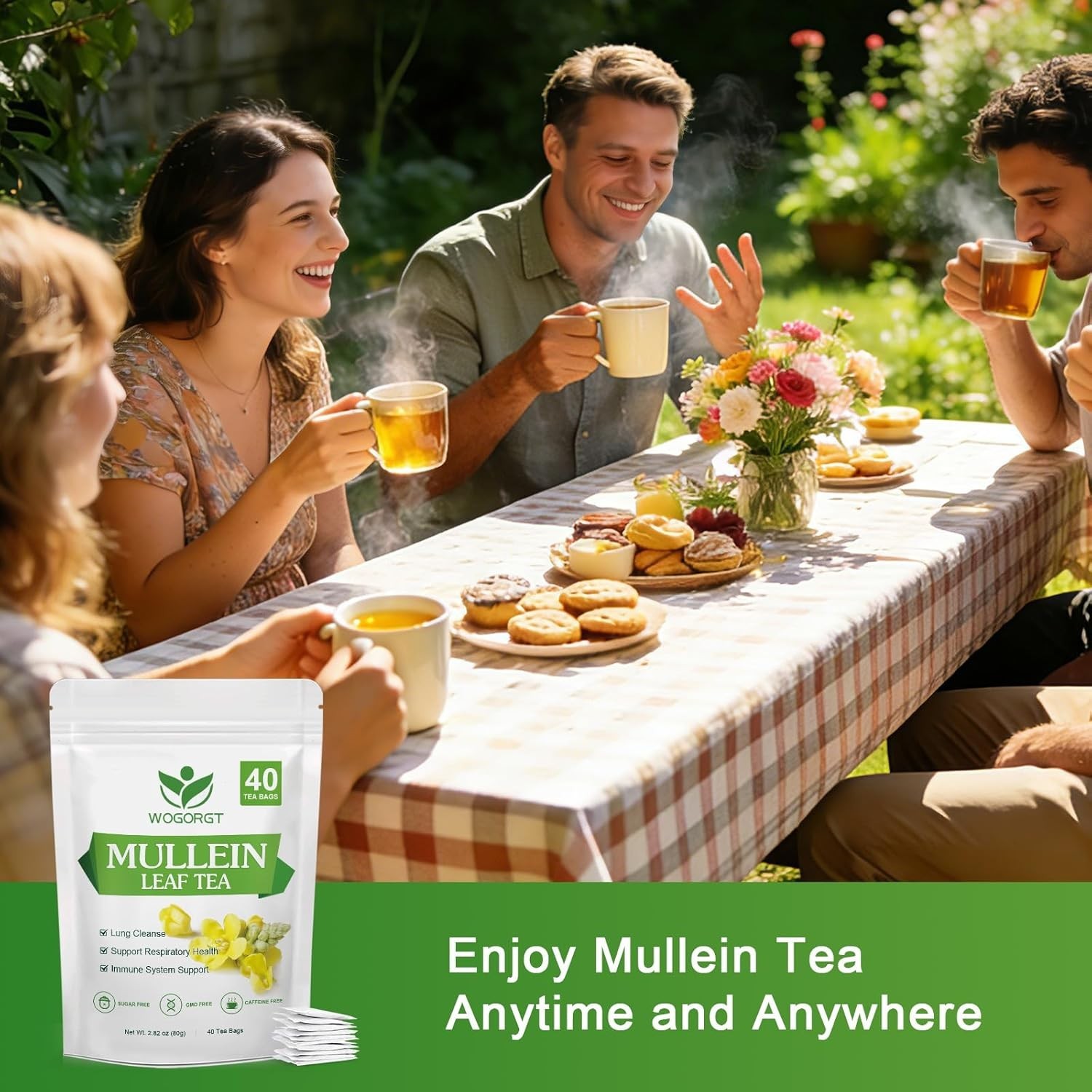 Mullein Tea Bags Natural Lung Support Respiratory Wellness 40 Count