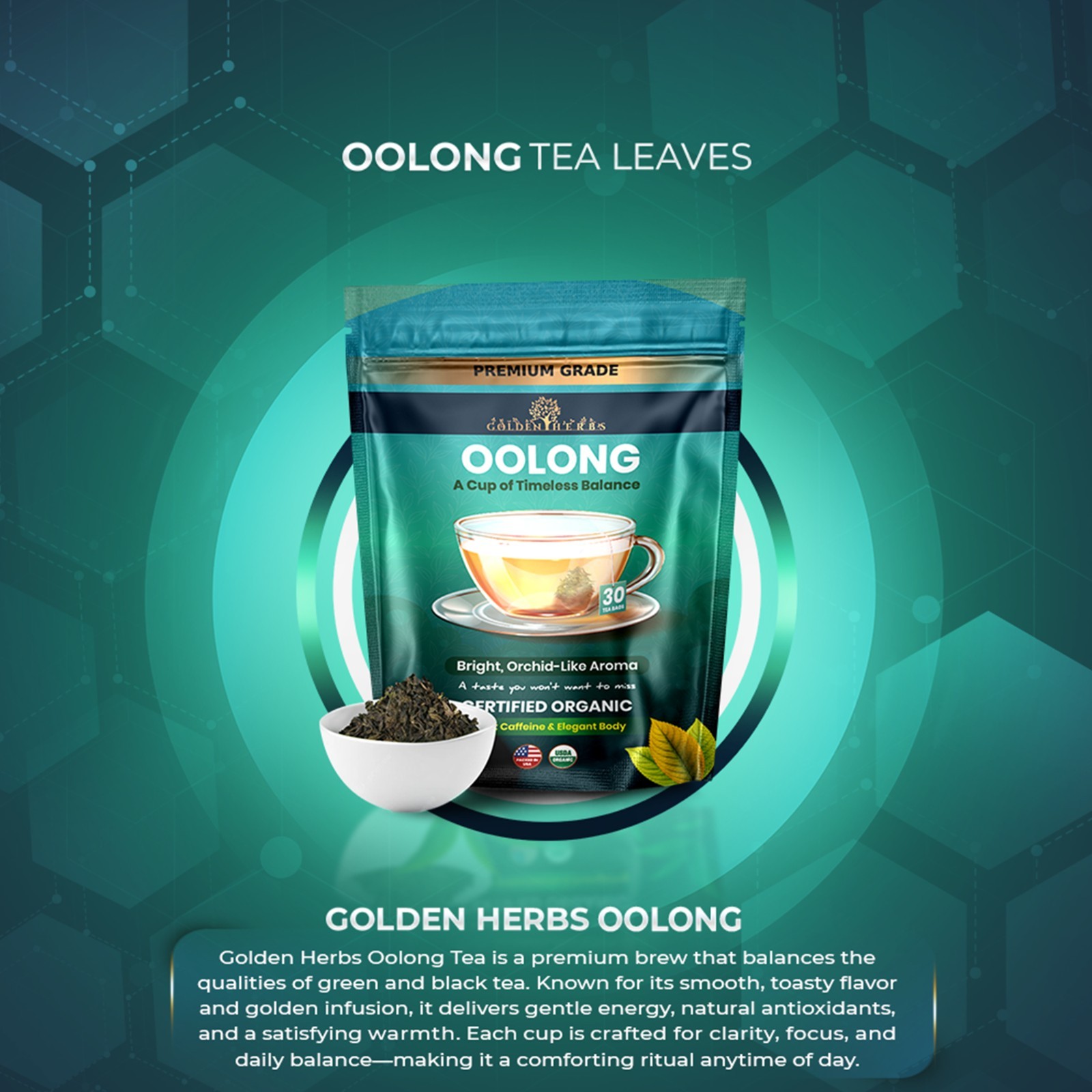 Golden Herbs Japanese Oolong Tea Lightly Oxidized for Smooth Flavor & Aromatic