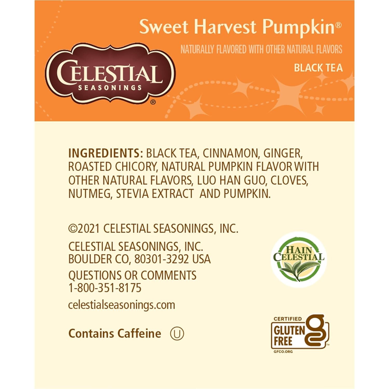 (3-Pack) Celestial Seasonings SWEET HARVEST PUMPKIN Black Tea 18-Tea Bag BB 6/26
