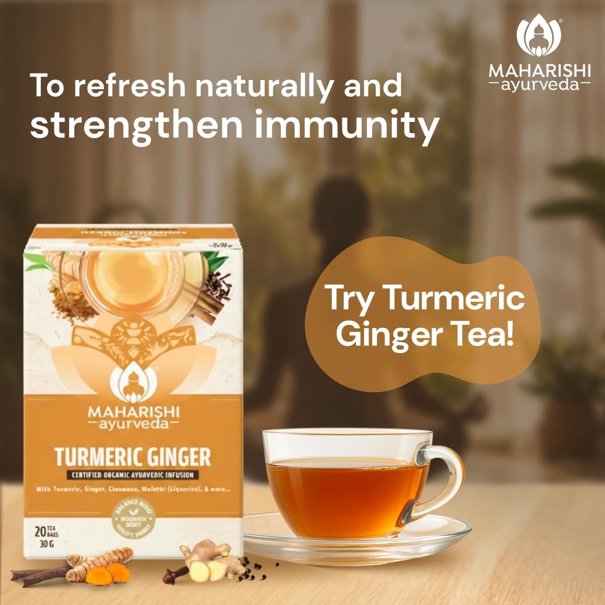 Maharishi Ayurveda All Natural Turmeric Ginger Herbal Tea, 20 Tea Bag