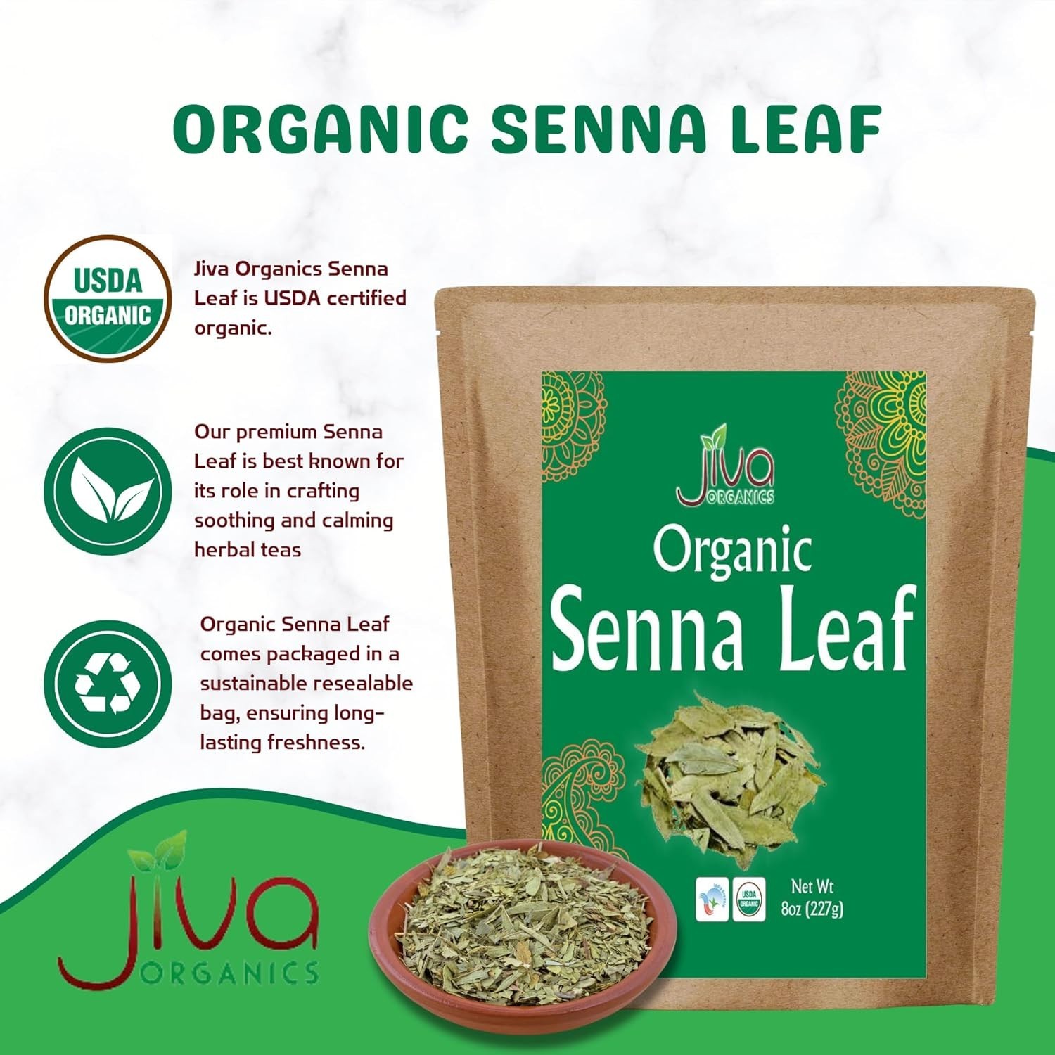 Organic Senna Leaf Tea – 8 Ounce, Caffeine Free Digestive Support – Honey Flavor