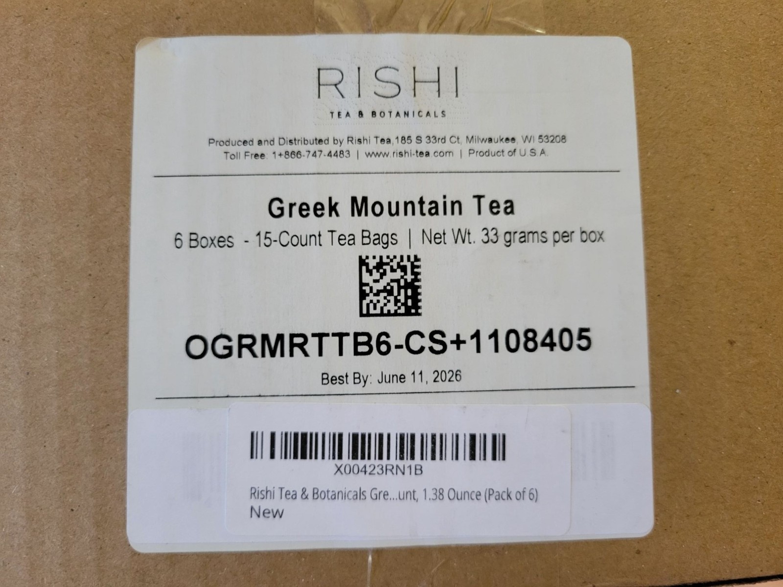 6 Boxes Rishi Organic Greek Mountain Tea 15 Tea bags per Box 2026