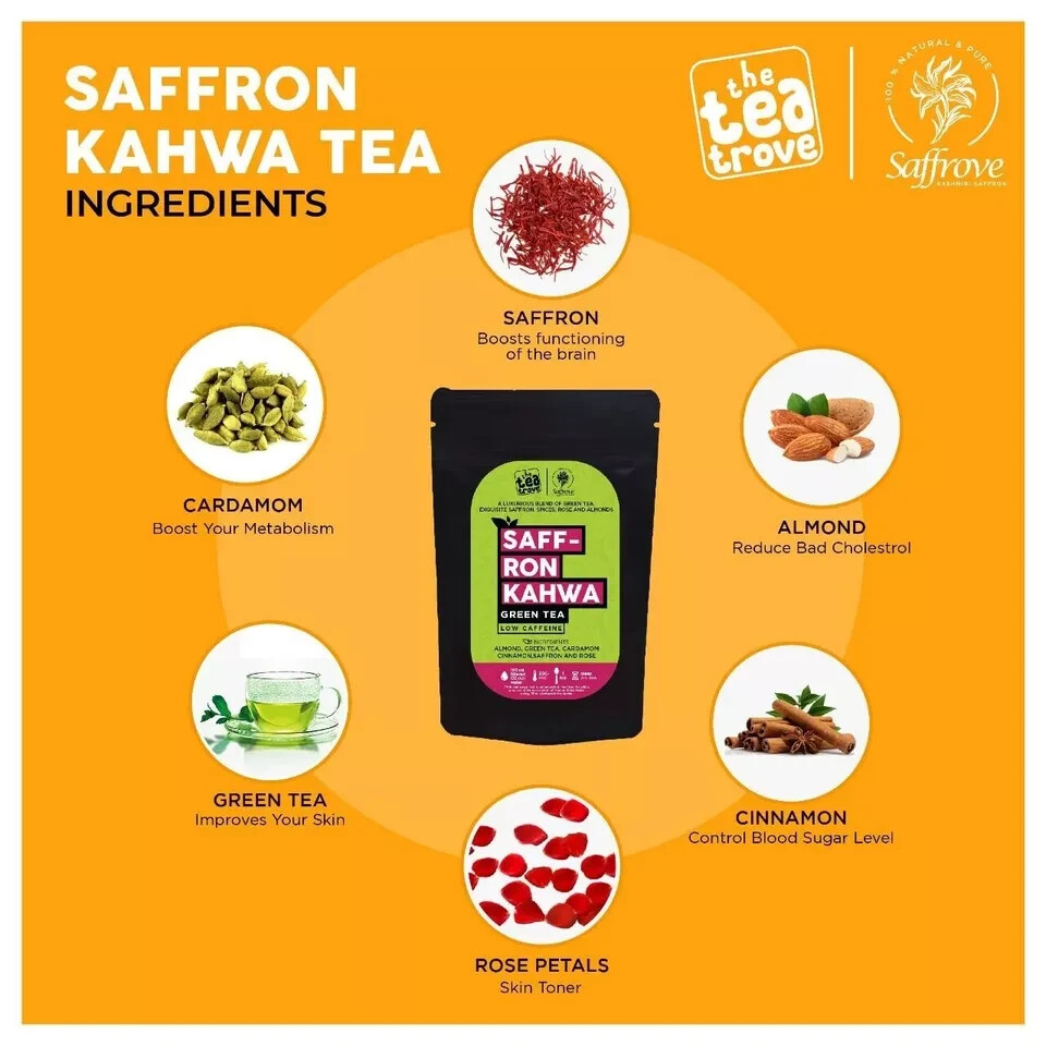 The Tea Trove – Kashmiri Kahwa Green Saffron Tea 50g Free Shipping World Wide