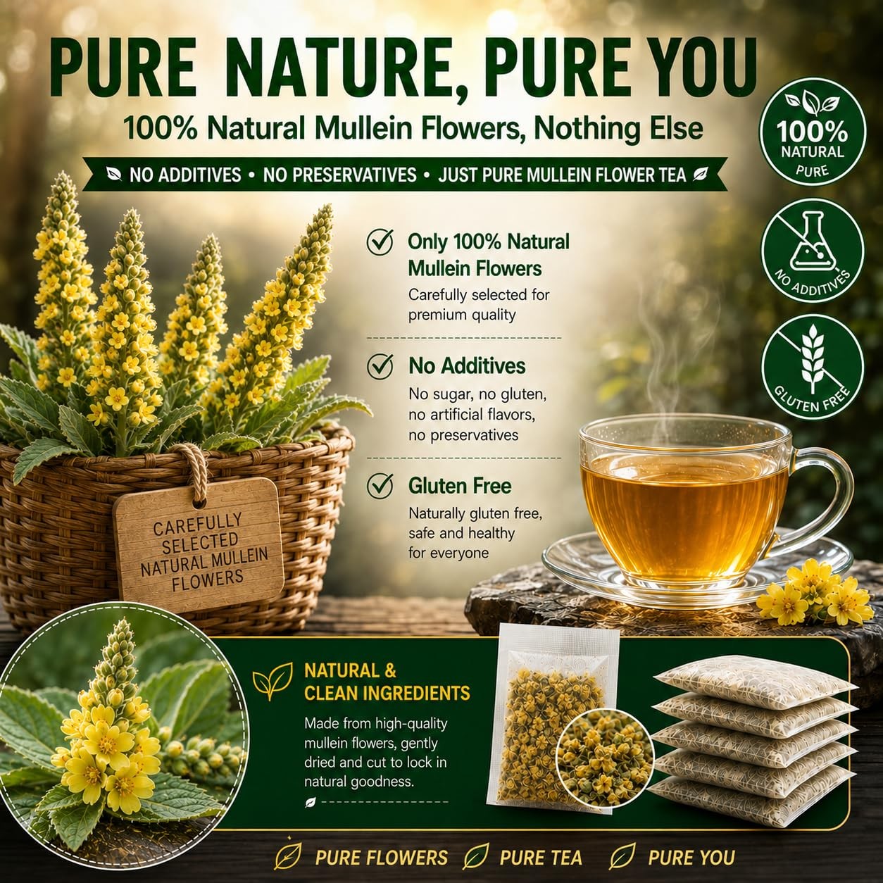 65 Count Value Pack Premium Mullein Leaf Tea Bags 100% Pure Natural Herbal t…