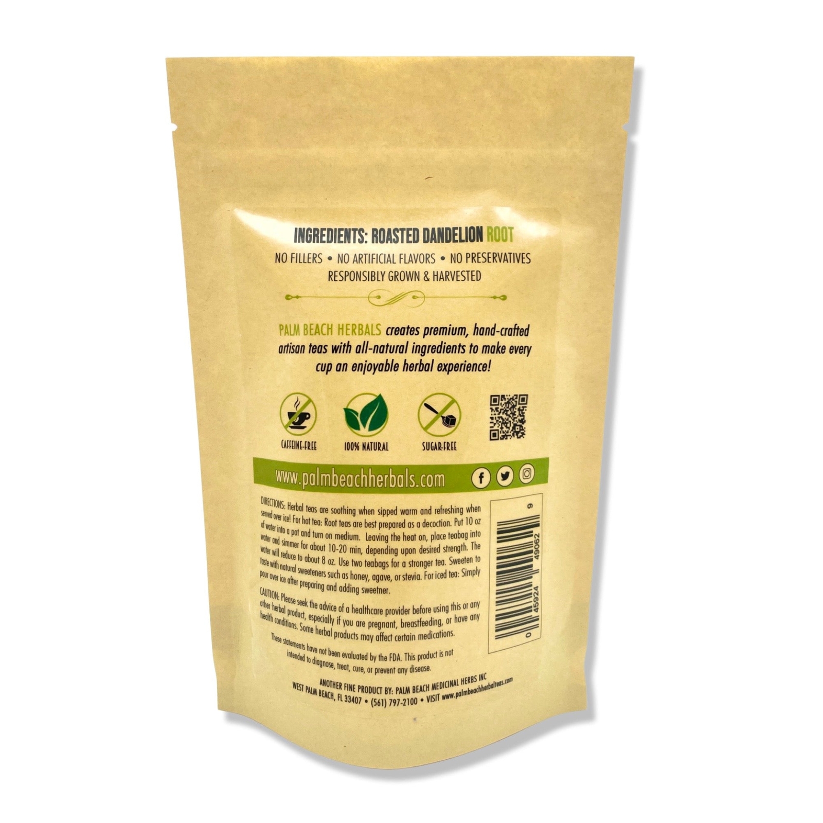Roasted Dandelion Root Tea by Palm Beach Herbals | 30ct, Caffeine-Free