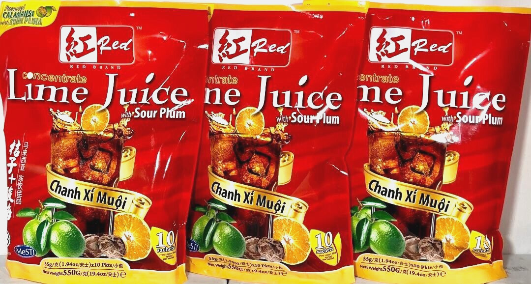 Red Brand Concentrate Lime Juice with Soup Plum 10 Sachets x 55g(Pack of 3)
