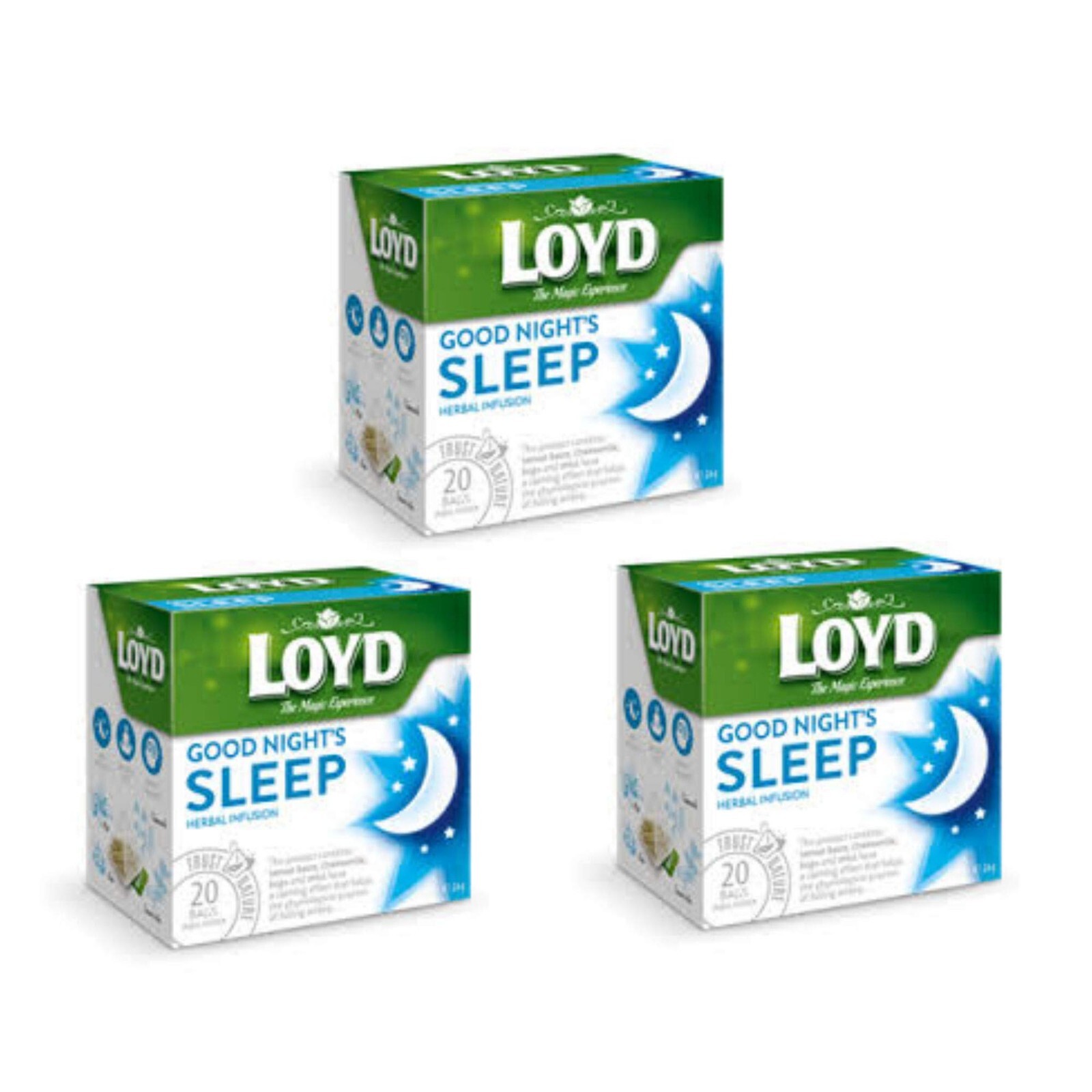 3x LOYD GOOD NIGHT SLEEP Tea Infusion 20 Pyramid Bags, 3x30g