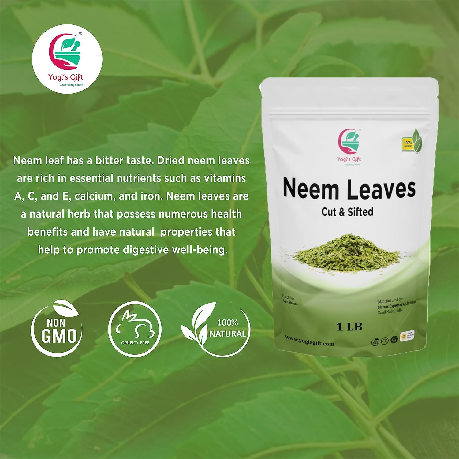 Neem Leaf 1 LB | 100% Natural Tea | Neem Leaves Cut and Sifted | Azadirachta …