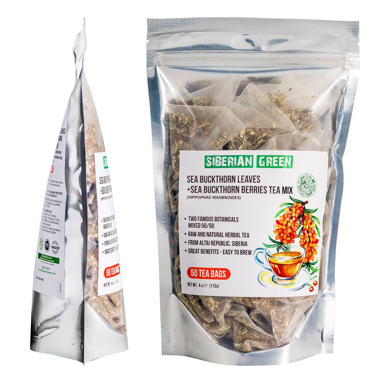 Sea Buckthorn Berry & Leaf Tea – 50-Pack Caffeine-Free Herbal Tea
