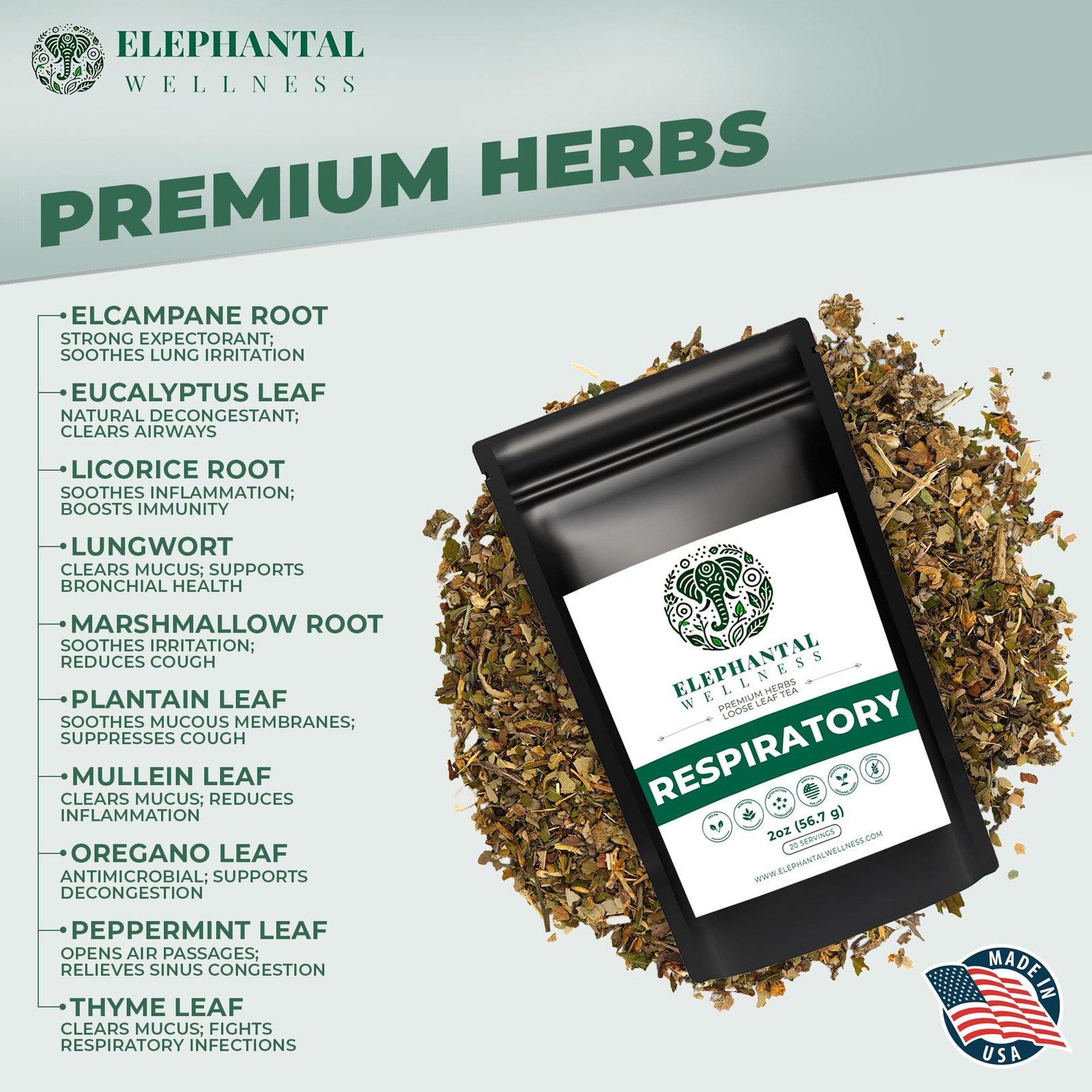 Elephantal Wellness Premium Respiratory Herbal Tea | Lung Detox, Mucus Cleans…
